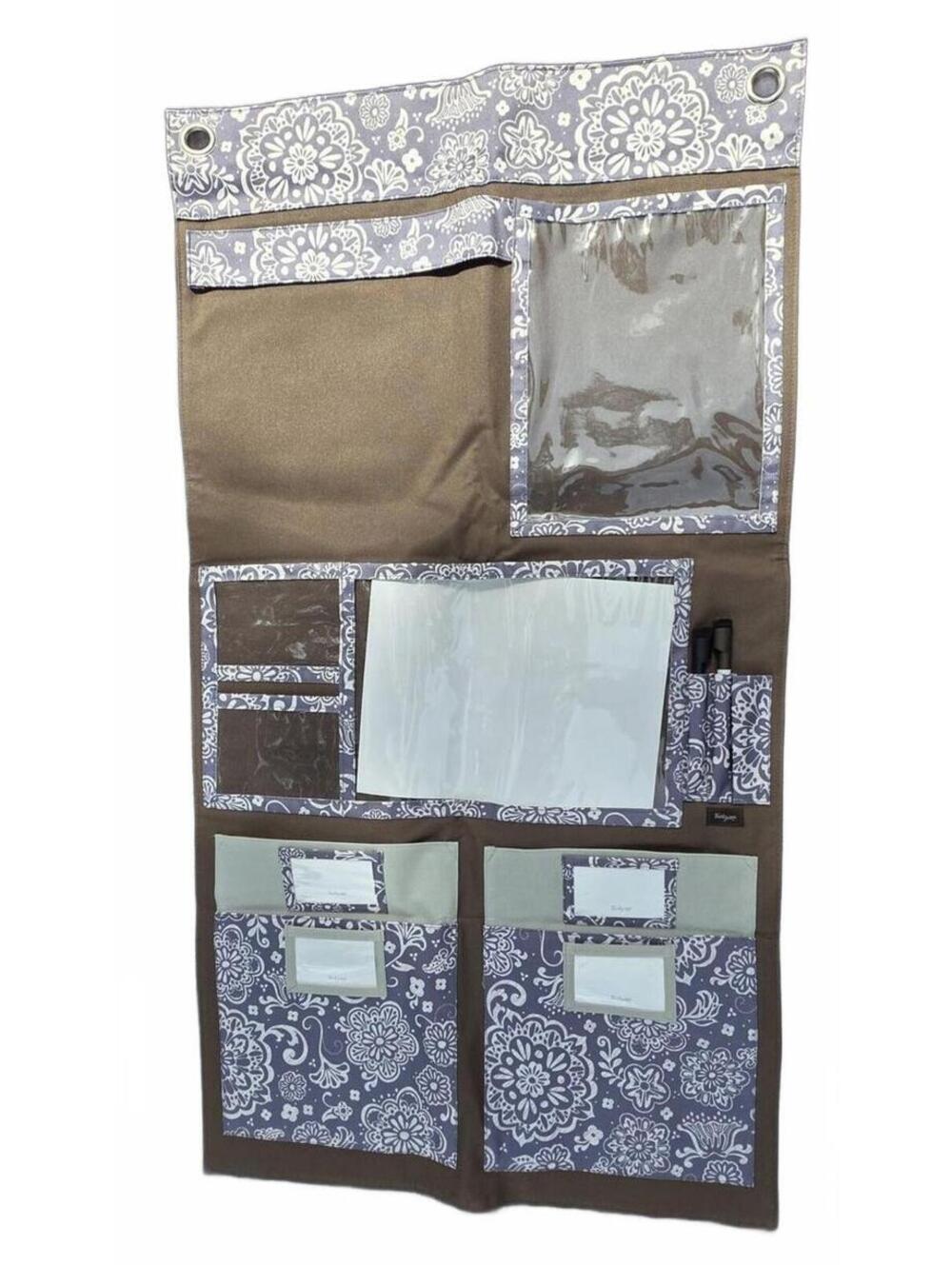 Thirty-One Hang Up Home Organizer Woodblock Floral Brown Gray